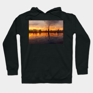 Sunset Lake Raindrops In Golden Houer Cloudscape Hoodie